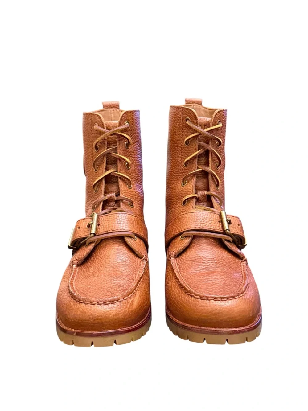 POLO RALPH LAUREN - BROWN ALL LEATHER TEXTURED “RANGER” BOOTS